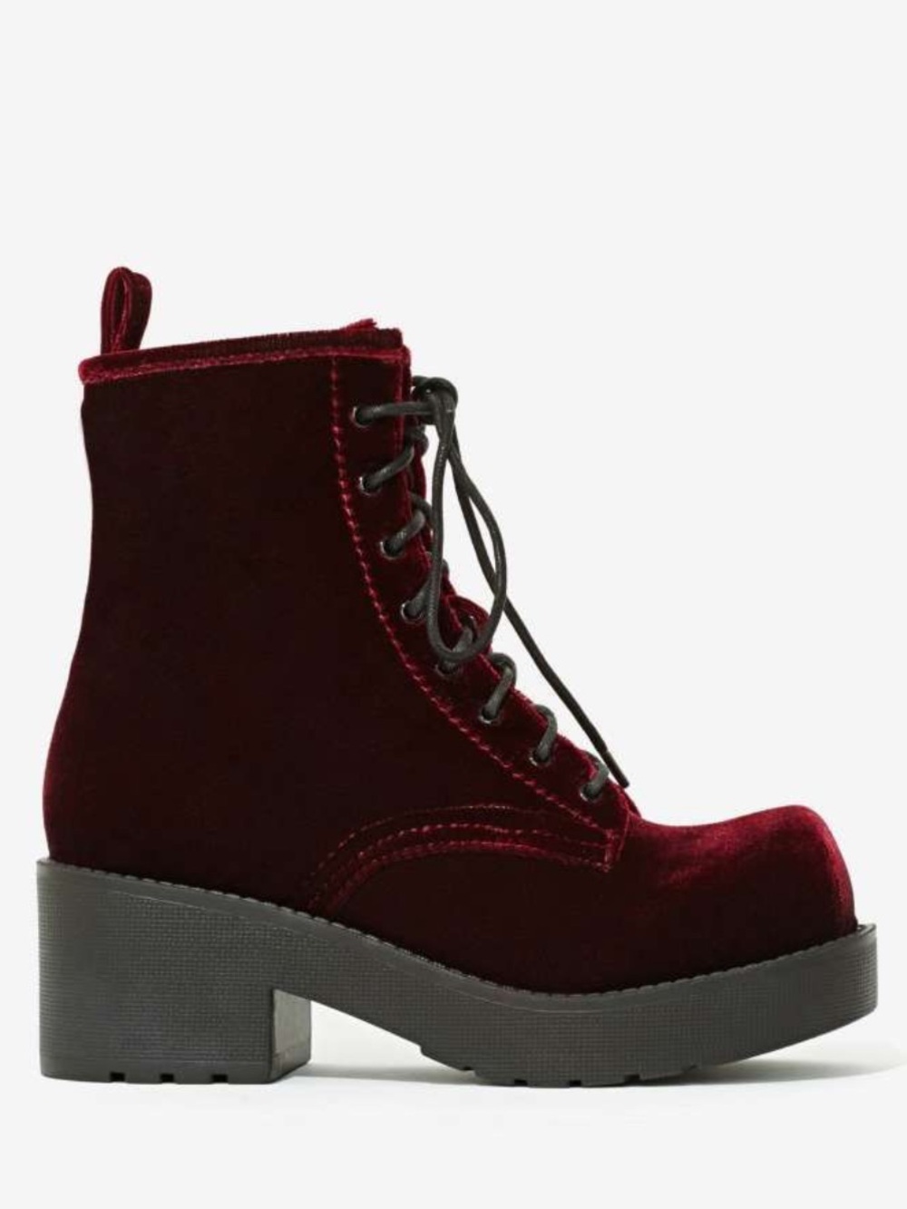 Jeffrey Campbell Gnarly Burgundy Velvet Lace-Up Platform Combat Ankle Boots